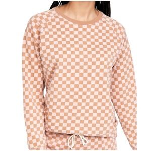 Splits59 Sweatshirt Women XS Pink Tan Tilda Checkerboard Pullover Athleisure NWT